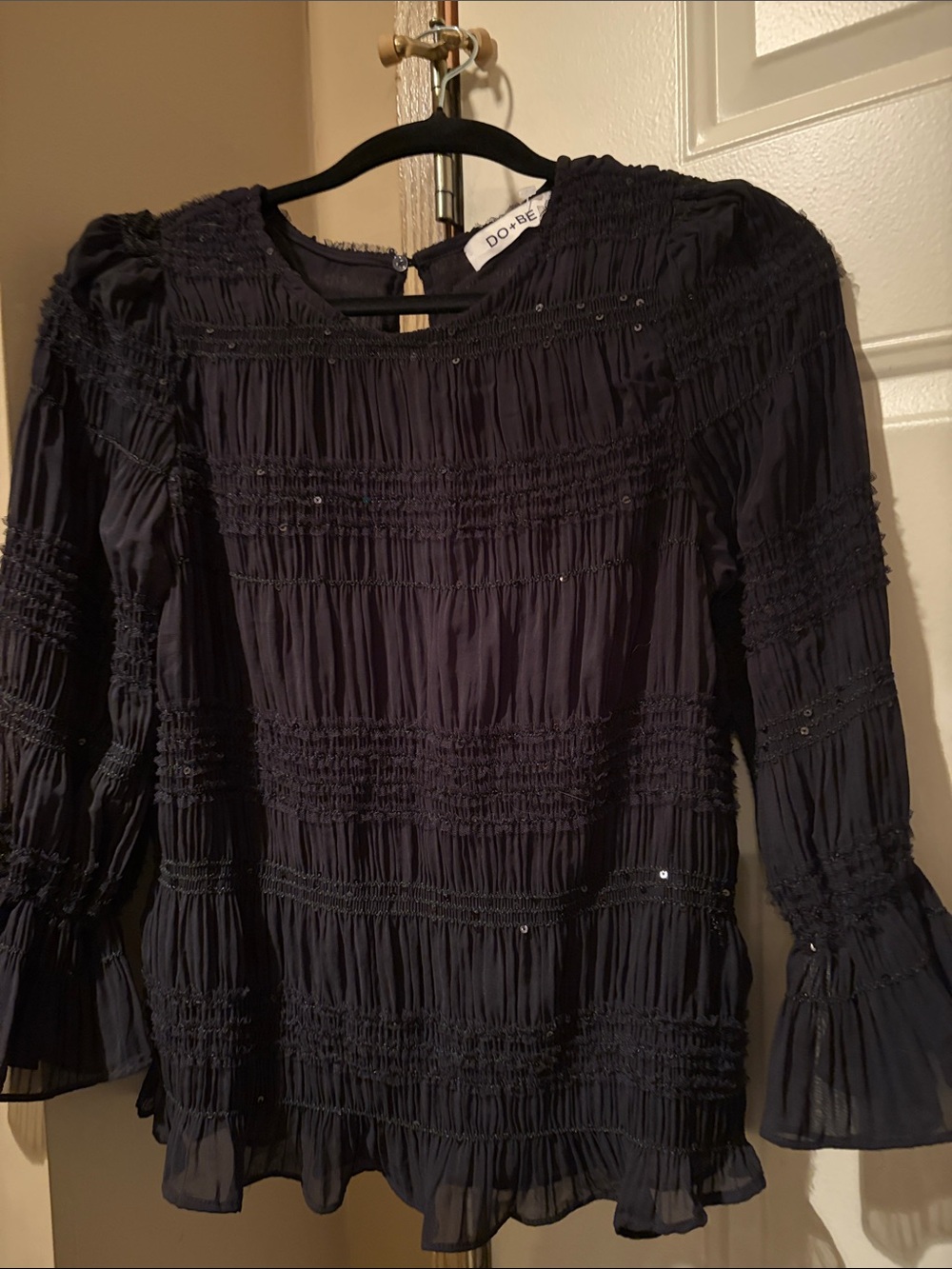 DO+BE Black Smocked Long-Sleeve Girls' Dressy Top